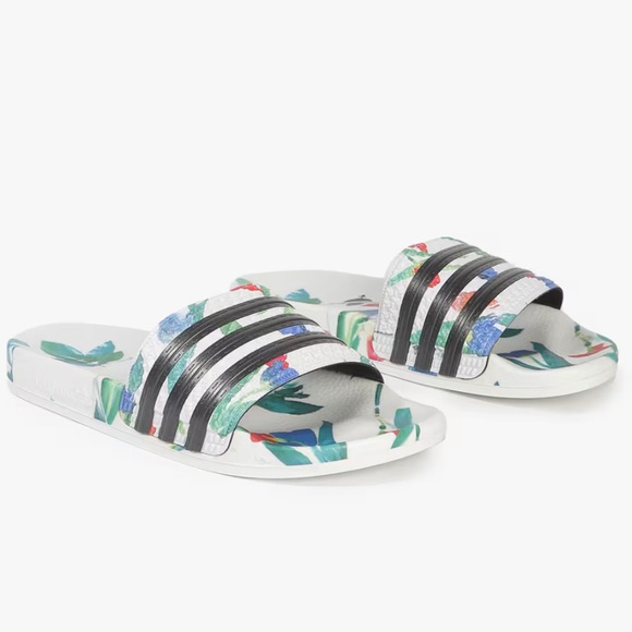 adidas Floral Slide Sandals - White and Black - Picture 2 of 10